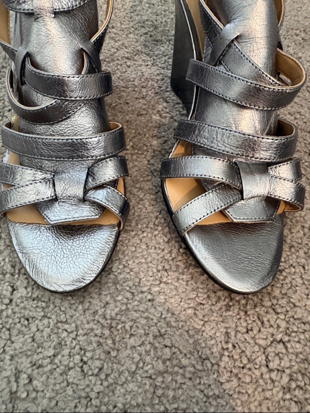 Nine West Metallic Strappy Wedge Sandals - Silver leather. Sz 7. Worn 1x. - Picture 5 of 8